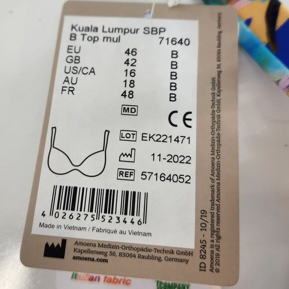 Amoena Womens Floral Underwire Bikini Top With Adjustable Straps - Size 18 US/CA - Picture 4 of 11